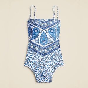 J Crew Women’s Gemma Bandeau One-Piece Swimsuit in Bandana Block Print Size 8
